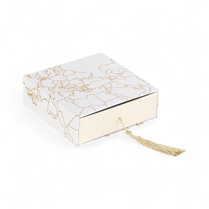 SCATOLA MAPPAMONDO CHAMPAGNE 12X12X4CM CON INSERTO E NAPPINA